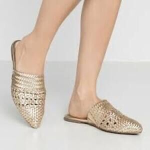 Sam Edelman Natalya Pointed Toe Woven Leather Slide Mule Gold Metallic Sz8.5